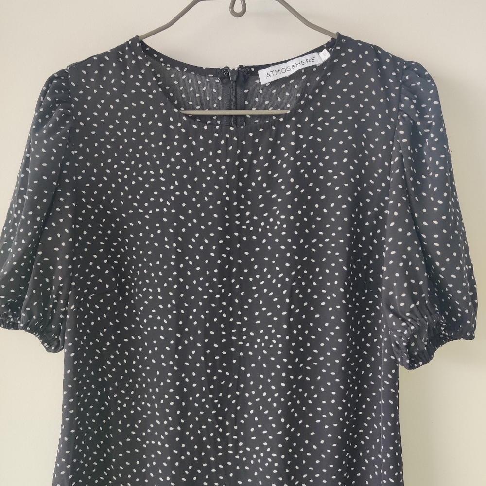 ATMOS&HERE|| Black and white dotted smock dress Size 8 - Picture 3 of 12